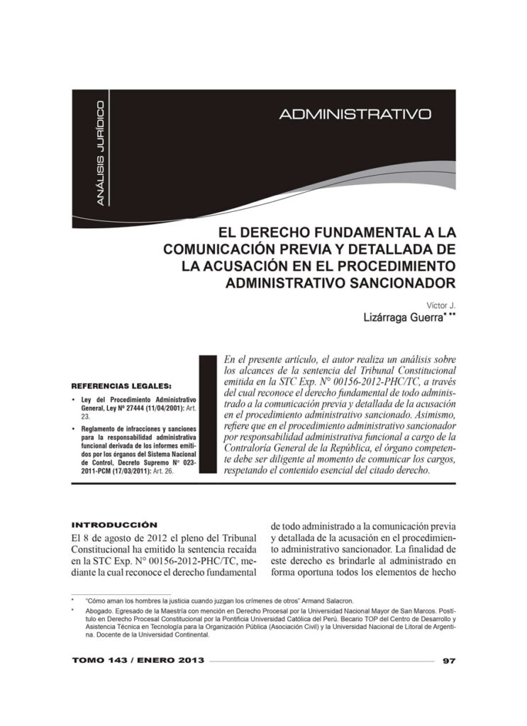 EL DERECHO FUNDAMENTAL A LA COMUNICACIÓN PREVIA Y DETALLADA DE LA ACUSACIÓN EN EL PROCEDIMIENTO ADMINISTRATIVO SANCIONADOR 1 0001 1