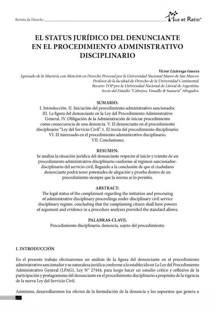EL STATUS JURÍDICO DEL DENUNCIANTE EN EL PROCEDIMIENTO ADMINISTRATIVO DISCIPLINARIO 1 0001 7